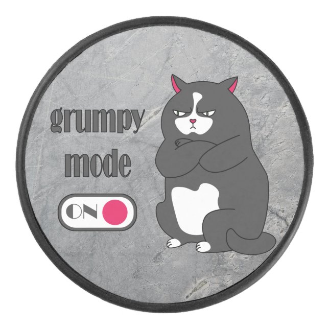 Grumpiger Modus bei lustiger, dicker Katze Eishockey Puck (Vorderseite)