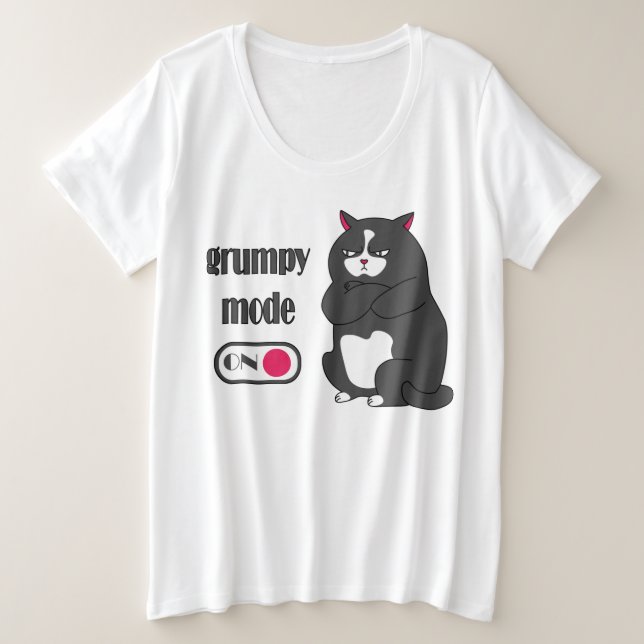 Grumpiger Modus bei lustiger, dicker Katze Große Größe T-Shirt (Design vorne)
