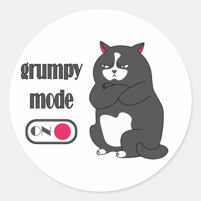 Grumpiger Modus bei lustiger, dicker Katze Runder Aufkleber (Vorderseite)