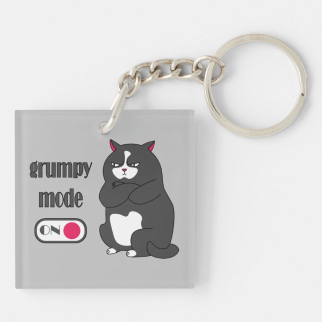 Grumpiger Modus bei lustiger, dicker Katze Schlüsselanhänger (Rückseite)