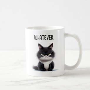 Grumpische Katze mit Tasse Kaffee