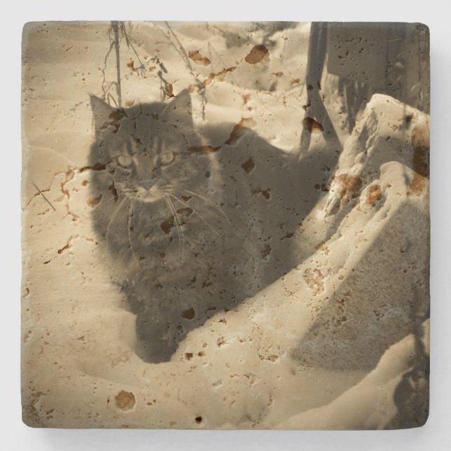 Grumpy Angel Cat in Snow Steinuntersetzer (Vorderseite)