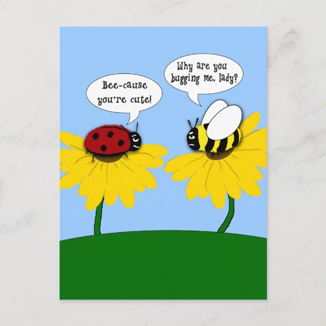 Grumpy Bee und Smitten Ladybug Postkarte (Vorderseite)