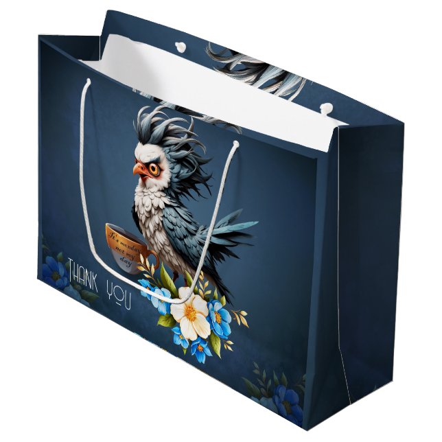 Grumpy Bird am Montag. Große Geschenktüte (Vorderseite Schrägansicht)
