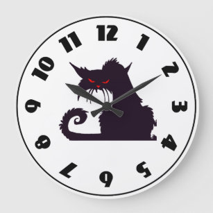 Grumpy Black Cat Clock Große Wanduhr