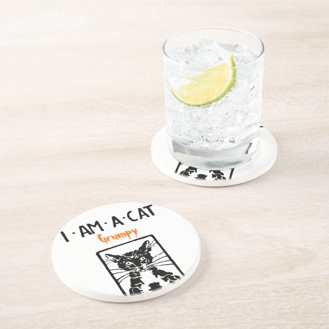 Grumpy Black Cat für Grumpy Person oder Katze Sandstein Untersetzer (Seite)