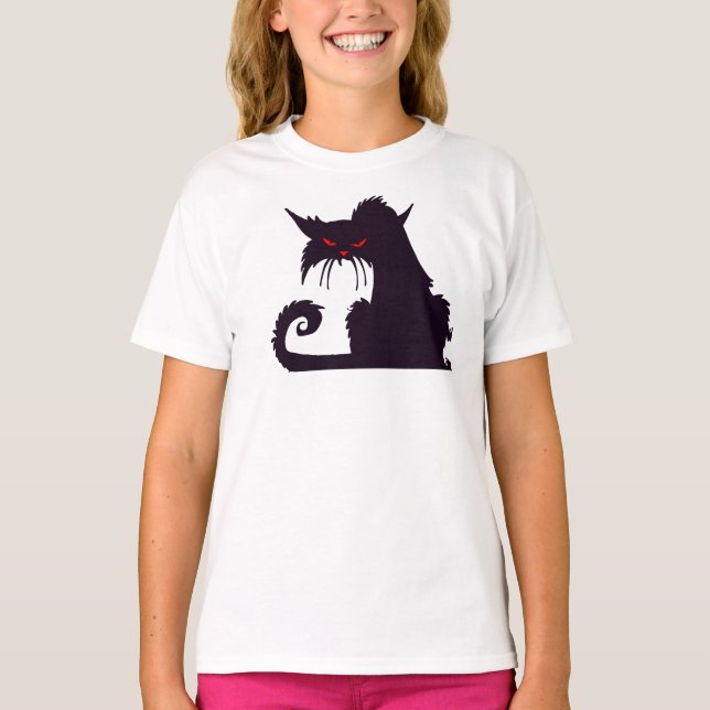 Grumpy Black Cat Girls T - Shirt (Vorderseite)