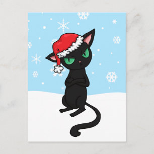 Grumpy Black Cat mit Weihnachtsmannmütze Feiertagspostkarte