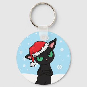 Grumpy Black Cat mit Weihnachtsmannmütze Schlüsselanhänger