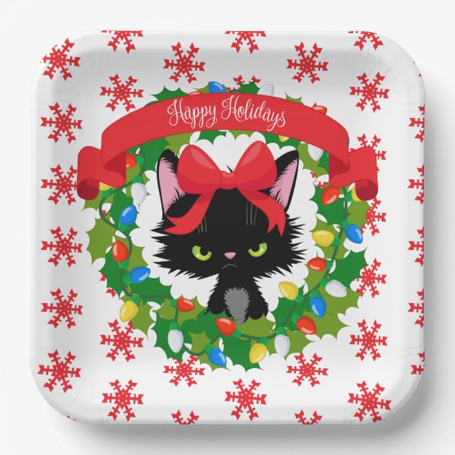 Grumpy Black Cat sie ließ mich Weihnachten verklei Pappteller (Vorderseite)