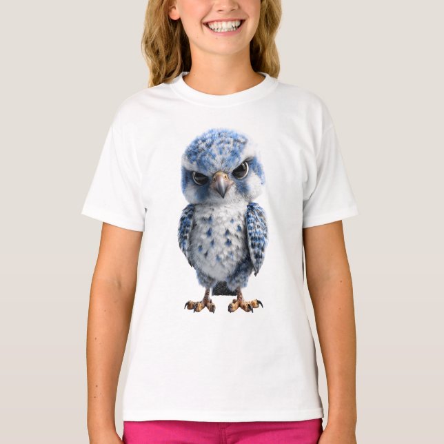 Grumpy Blaue Kleine Eulen-Vogel-Figur Kinder T-Shirt (Vorderseite)
