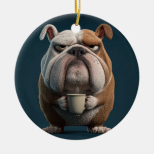 Grumpy Bulldog Kaffee – Lustige Hunde Kunst Keramik Ornament