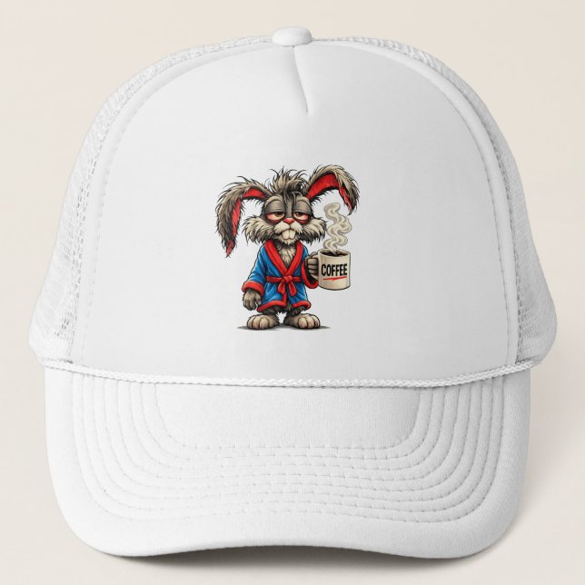Grumpy Bunny Coffee Funny T-Shirt Truckerkappe (Vorderseite)