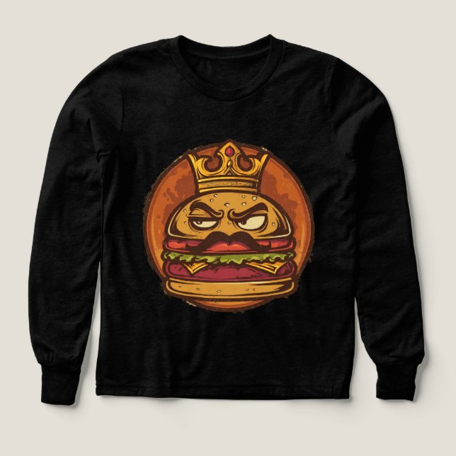Grumpy Burger Crown Grafik Schwarz T-Shirt (Design Vorderseite)