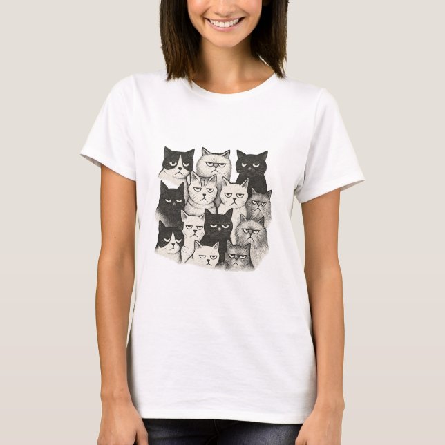 Grumpy Cartoon Cats T-Shirt (Vorderseite)