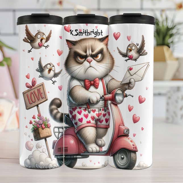 Grumpy Cat auf einem Moped Thermosbecher (Von Creator hochgeladen)