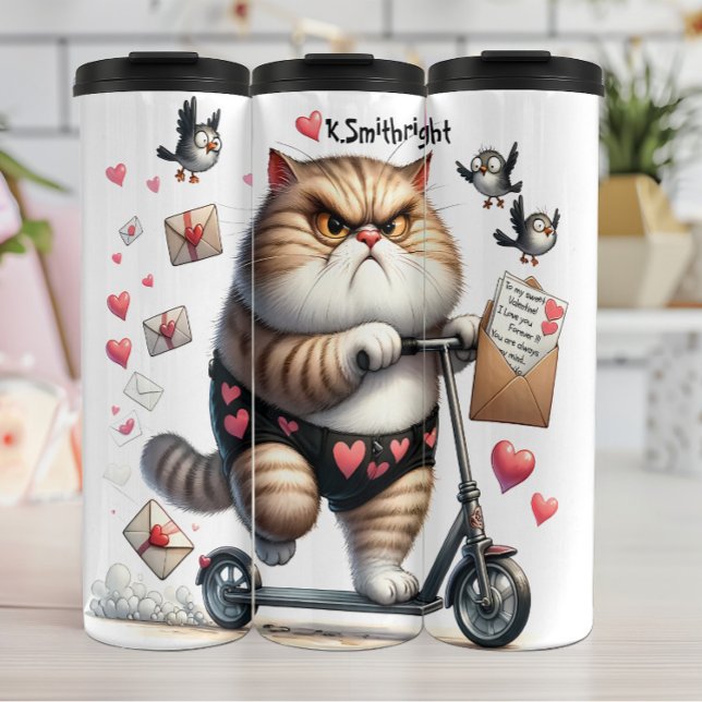 Grumpy Cat auf einem Scooter Thermosbecher (Von Creator hochgeladen)