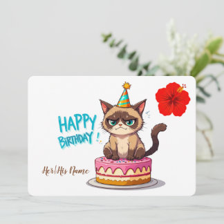 Grumpy Cat auf Geburtstagskuchen Lustiges Happy Bi Karte