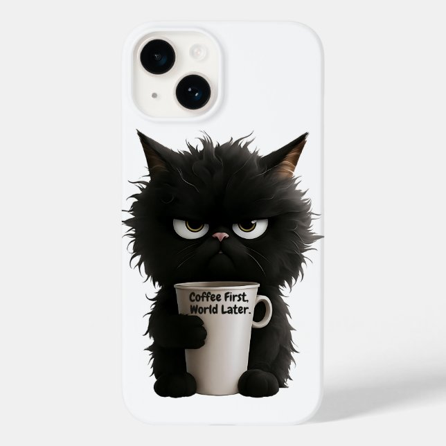 Grumpy Cat Coffee Mood T-Shirt Funny Black Fluffy  Case-Mate iPhone Hülle (Rückseite)