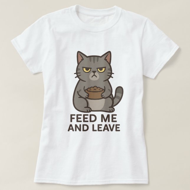 Grumpy Cat „Füttere mich und verschwinde“ Lustiges T-Shirt (Design vorne)
