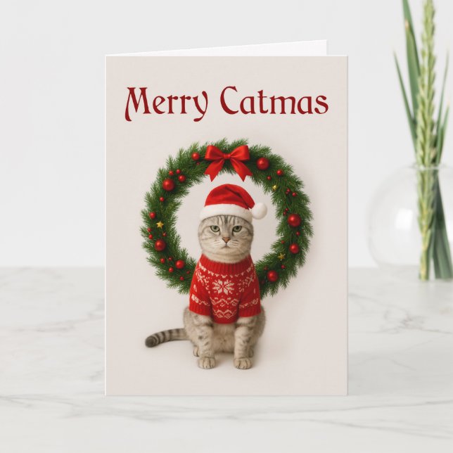 Grumpy Cat gefaltete Weihnachtskarte Karte (Vorderseite)