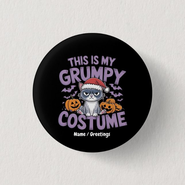 Grumpy Cat Halloween-Kostüm Lustiger Feiertag Tier Button (Vorderseite)