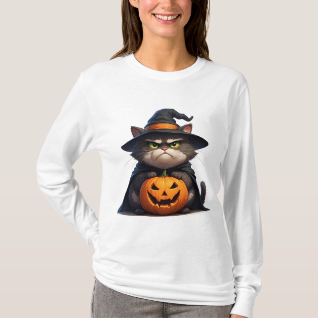 Grumpy Cat Halloween Kürbislaterne 🎃 T-Shirt (Vorderseite)