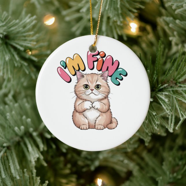 Grumpy Cat "I'm Fine" Funny Cartoon Shirt Keramik Ornament (Baum)