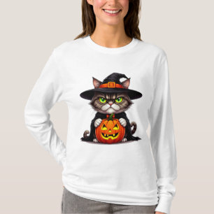 Grumpy Cat im Hexenkostüm mit Kürbis 🎃 T-Shirt
