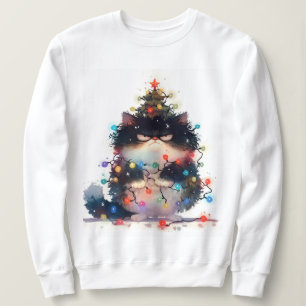 Grumpy Cat In Christmas Lights Funny Cat Sweatshirt