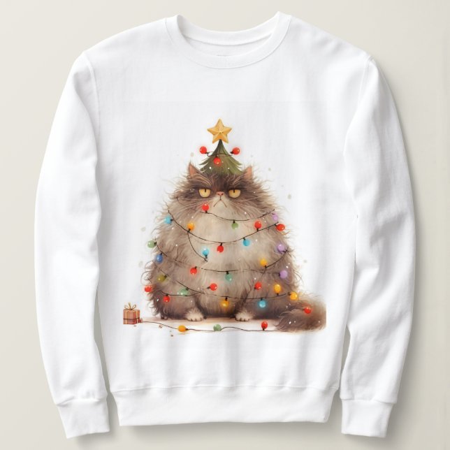 Grumpy Cat In Christmas Lights Funny Cat Sweatshirt (Design vorne)