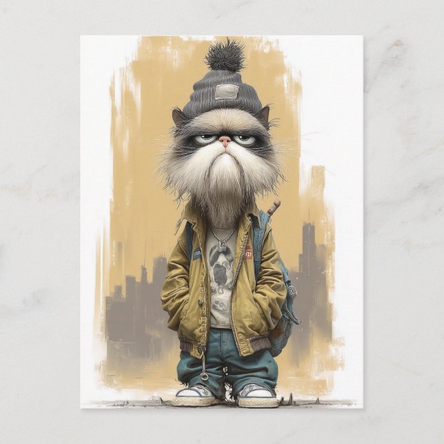 Grumpy Cat in Streetwear Postkarte (Vorderseite)