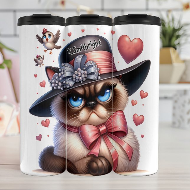 Grumpy Cat in Top Hat Thermosbecher (Von Creator hochgeladen)