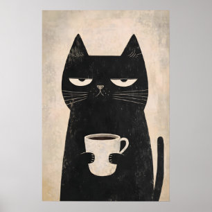 Grumpy Cat Kaffee Poster, minimalist schwarze Kuns Poster