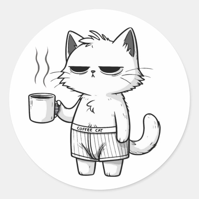 Grumpy Cat Kaffee-Tasse Muster Runder Aufkleber (Vorderseite)