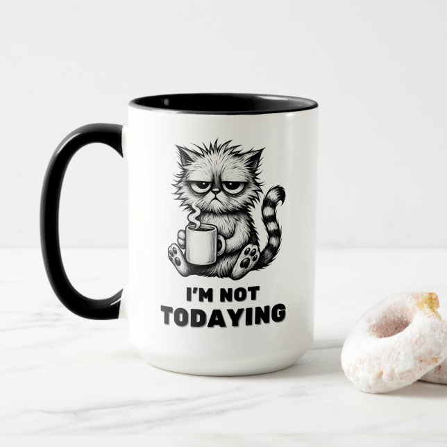 Grumpy Cat mit Coffee Funny Lazy Cartoon Style Tasse (Mit Donut)