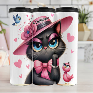Grumpy Cat mit rosa Hut Thermosbecher