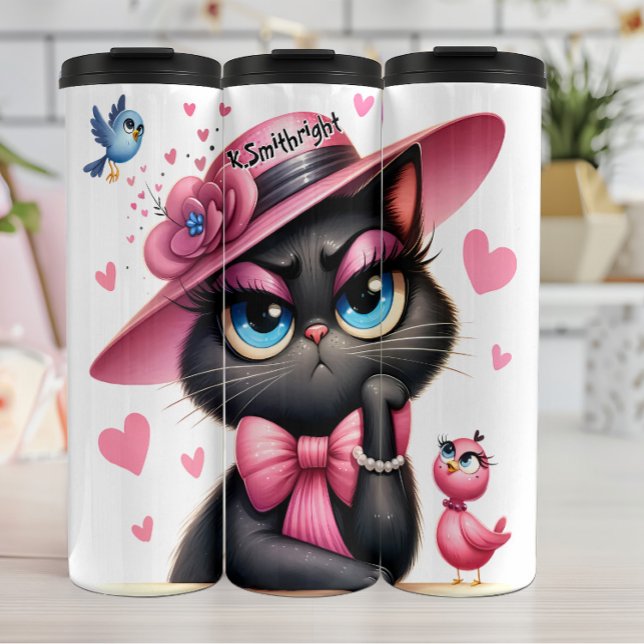 Grumpy Cat mit rosa Hut Thermosbecher (Von Creator hochgeladen)