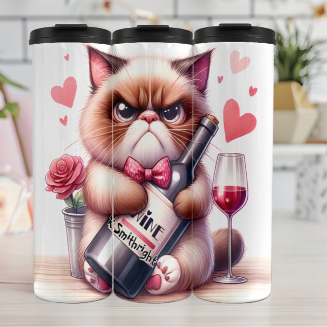 Grumpy Cat mit Wein und Rose Thermosbecher (Von Creator hochgeladen)