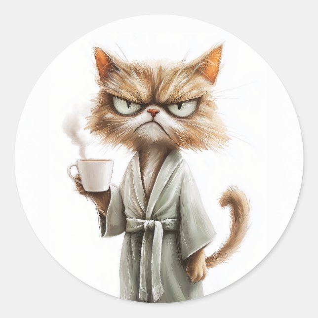 Grumpy Cat Needs Kaffee Runder Aufkleber (Vorderseite)