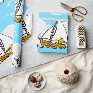 Grumpy Cat on Sailboat Funny Nautical Cartoon Geschenkpapier