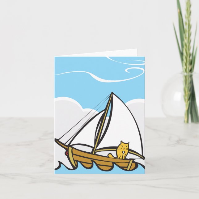 Grumpy Cat on Sailboat Funny Nautical Cartoon Karte (Vorderseite)