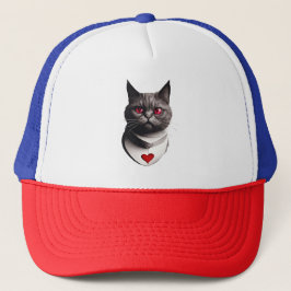 Grumpy Cat Shirt with Red Eyes & Heart Collar – Fu Truckerkappe