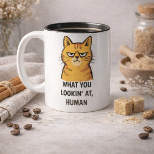Grumpy Cat – „Was guckst du, Mensch?“ Lustig Zweifarbige Tasse