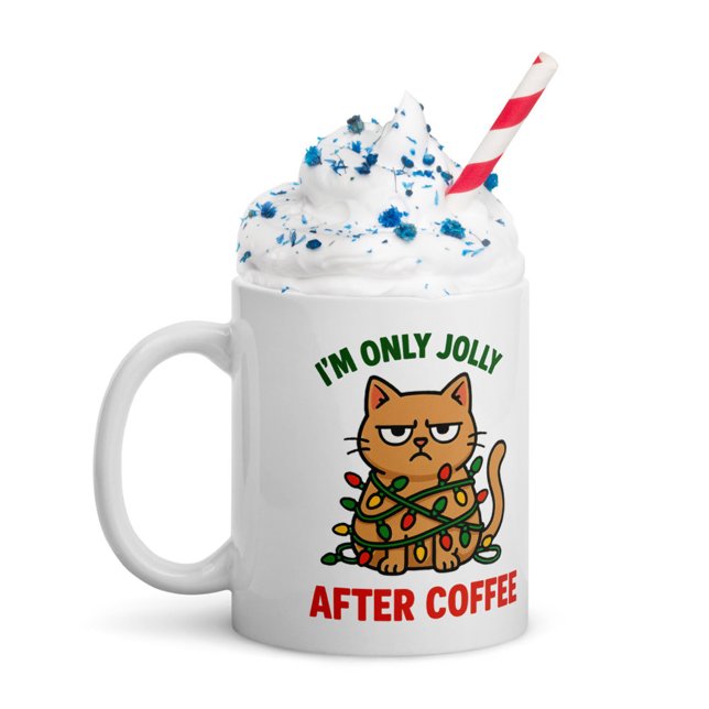 Grumpy Cat Weihnachtszeit-Tasse | Jolly After Coff Kaffeetasse (Coffee first, jolly later #zazzlemade)