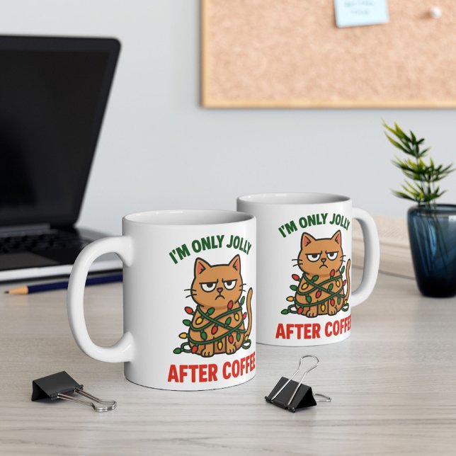 Grumpy Cat Weihnachtszeit-Tasse | Jolly nach Kaffe Kaffeetasse (Coffee first then jolly #zazzlemade)