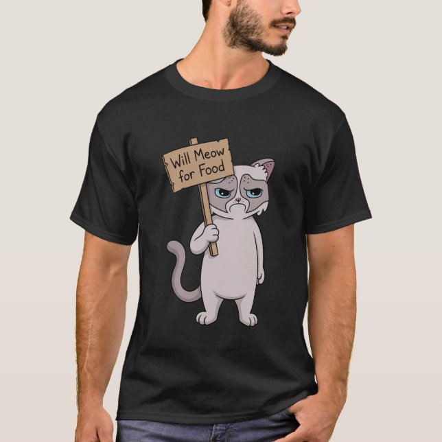 Grumpy Cat - Wird miauen für Essen T-Shirt (Vorderseite)
