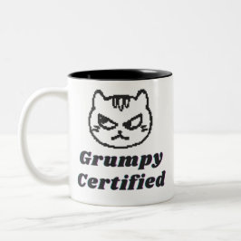 "Grumpy Certified" Funny Cat Meme Design Zweifarbige Tasse