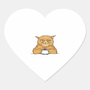 Grumpy Chat mit Kaffee Herz-Aufkleber