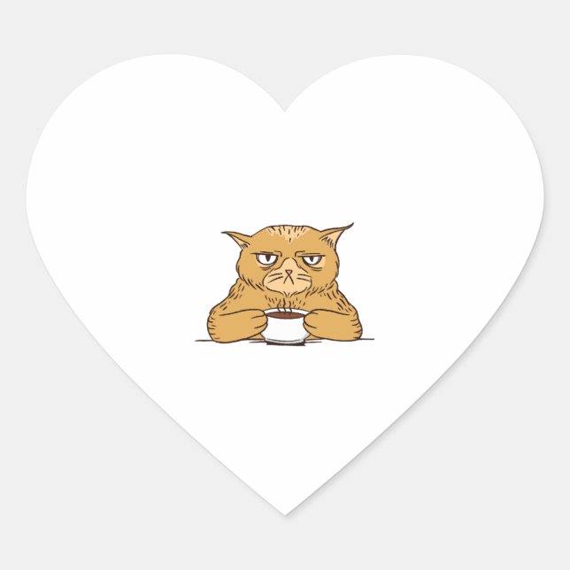 Grumpy Chat mit Kaffee Herz-Aufkleber (Vorderseite)